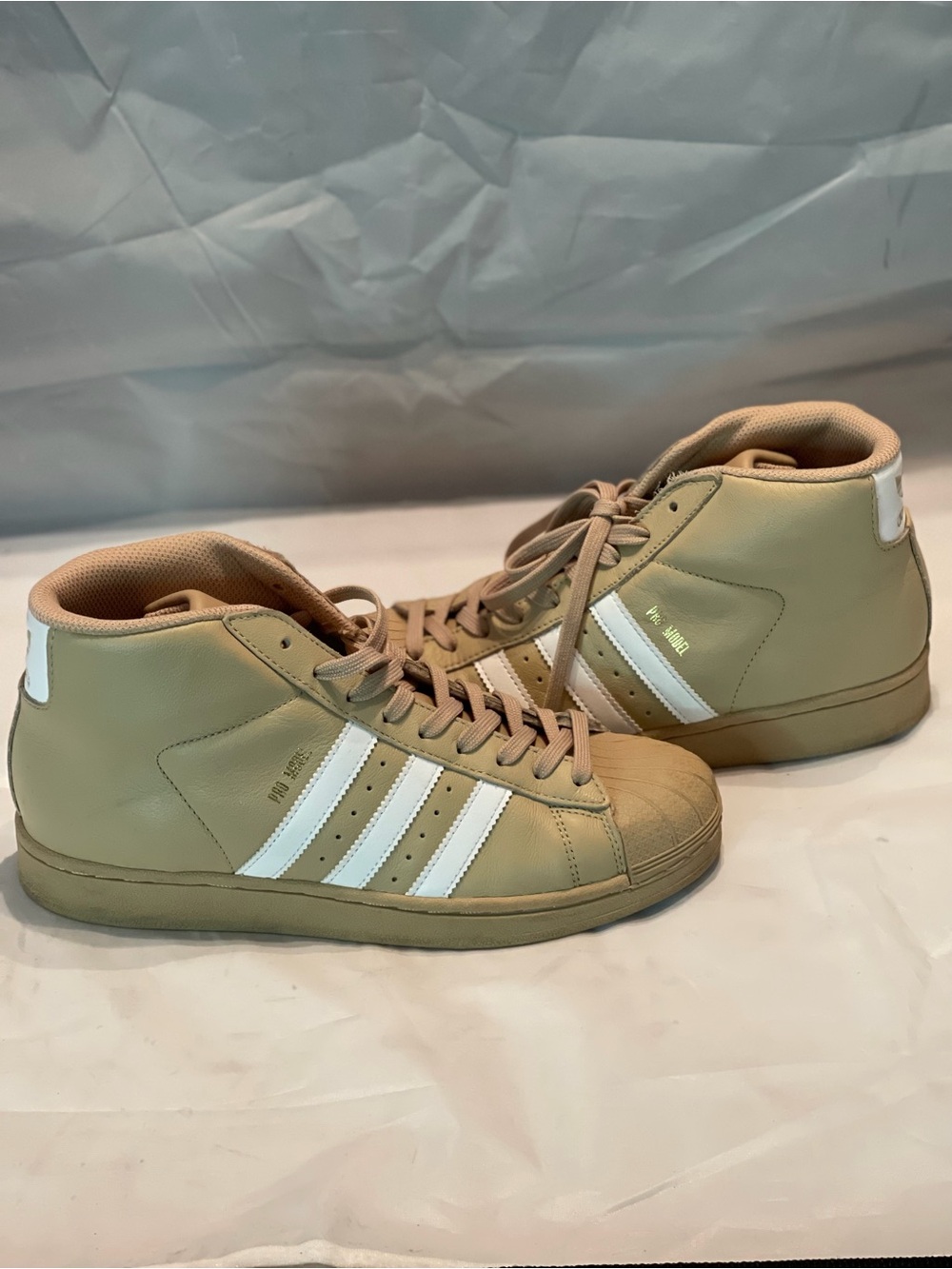 NWOT Adidas Kids High-Top Sneakers in Tan with White Stripes